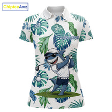 Load image into Gallery viewer, Funny Womens Golf Polo Shirt Tropical Pattern Custom Name Shark Playing Golf Shirt Funny Golf Apparel NBT715