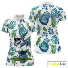 Load image into Gallery viewer, Funny Womens Golf Polo Shirt Tropical Pattern Custom Name Shark Playing Golf Shirt Funny Golf Apparel NBT715