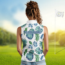 Load image into Gallery viewer, Funny Womens Sleeveless Golf Polo Shirt Tropical Pattern Custom Name Shark Playing Golf Shirt Funny Golf Apparel NBT715