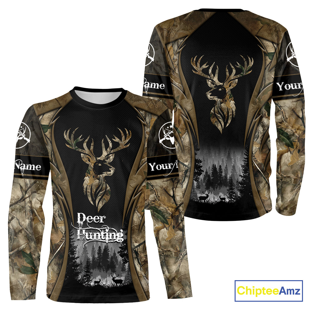 Brown Camo Deer Hunting 3D Prints Custom Name Shirts, Deer Hunting Clothes, Hunting Gifts NBT111