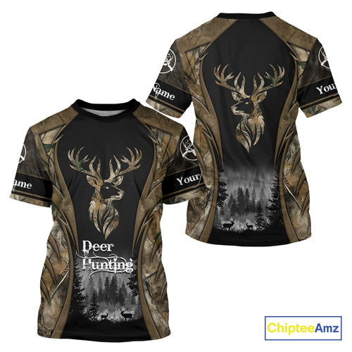 Brown Camo Deer Hunting 3D Prints Custom Name Shirts, Deer Hunting Clothes, Hunting Gifts NBT111