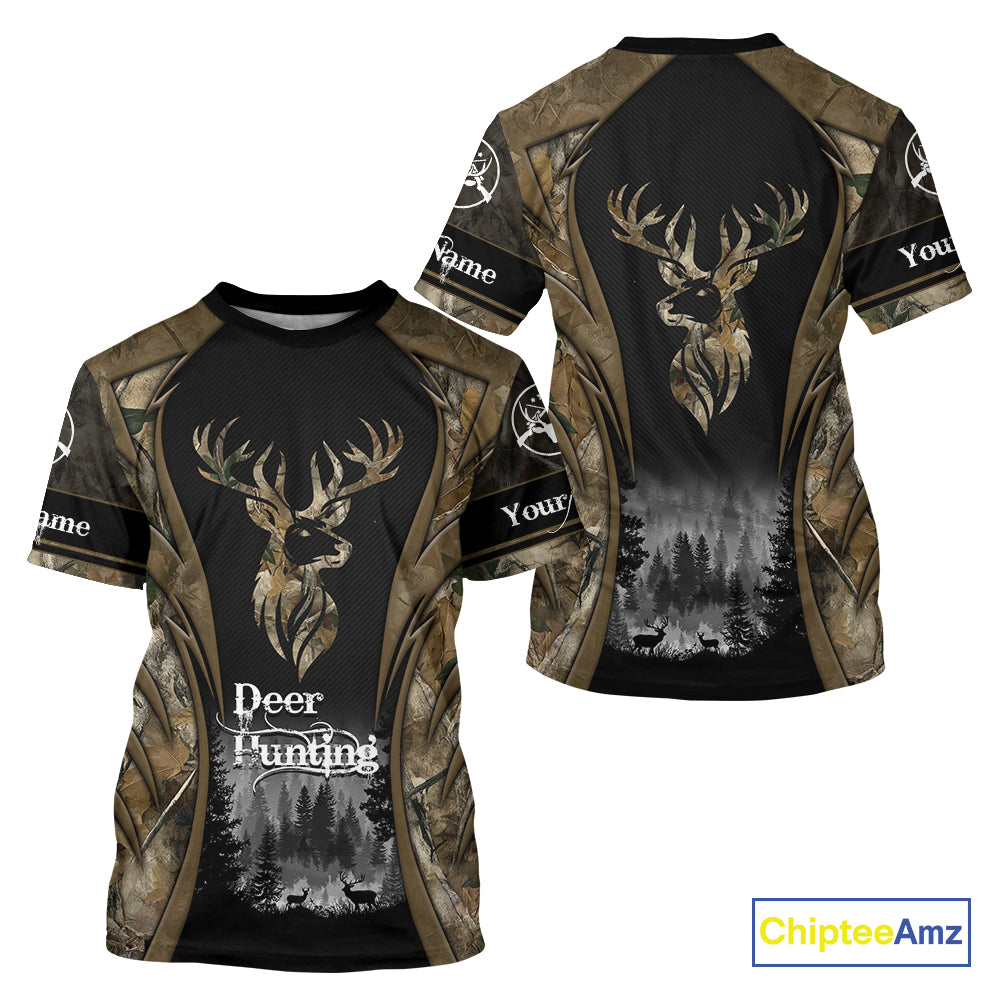 Brown Camo Deer Hunting 3D Prints Custom Name Shirts, Deer Hunting Clothes, Hunting Gifts NBT111