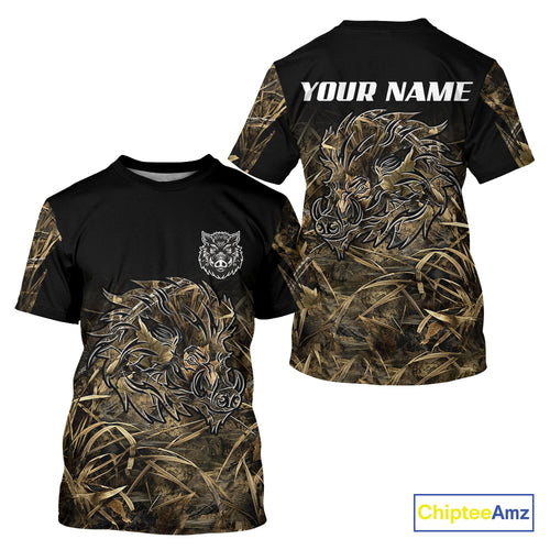 Wild Boar Hunting Camouflage 3D Custom Name Shirts, Custom Boar Hunting Gifts NBT207