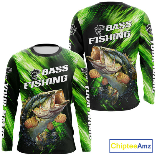 Green Camo Largemouth Bass Fishing Jersey For Men, Bass Fishing Performance Shirts Personalized Gifts NBT370