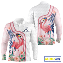 Load image into Gallery viewer, Funny Mens Golf Polo Shirt Custom Pink And White Tropical Flamingo Patter,White Golf Shirt NBT479