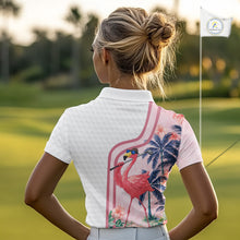 Load image into Gallery viewer, Funny Womens Golf Polo Shirts Custom Pink And White Tropical Flamingo Patter,White Golf Shirt NBT479