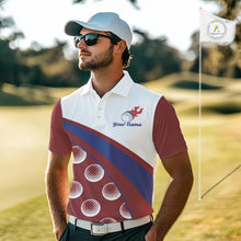 Load image into Gallery viewer, Red funny golf balls pattern on mens custom name golf polo shirt