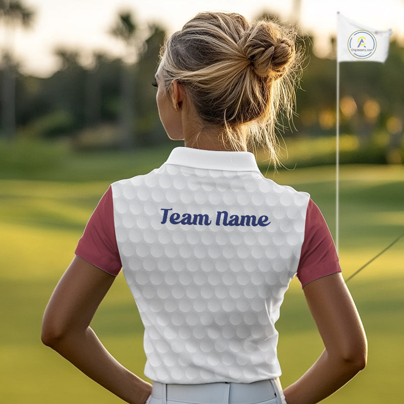 woman in funny golf balls womens red golf polo shirt with team name 