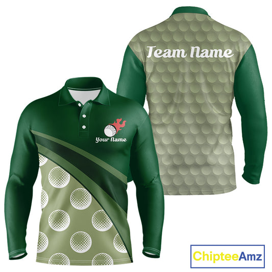 Funny Golf Balls Pattern Mens Golf Polo Shirts Custom Name Golf Apparel For Men | Green NBT741