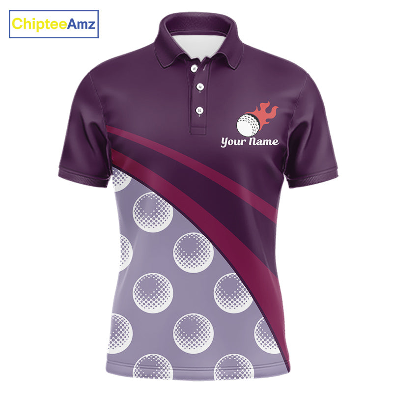 Funny golf balls pattern mens golf polo shirt custom name - front view