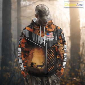 Orange Camo Deer Bow Hunting Custom Name Shirts - Best Hunting Apparel, Hunting Gifts for Men NBT42