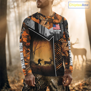 Orange Camo Deer Bow Hunting Custom Name Shirts - Best Hunting Apparel, Hunting Gifts for Men NBT42