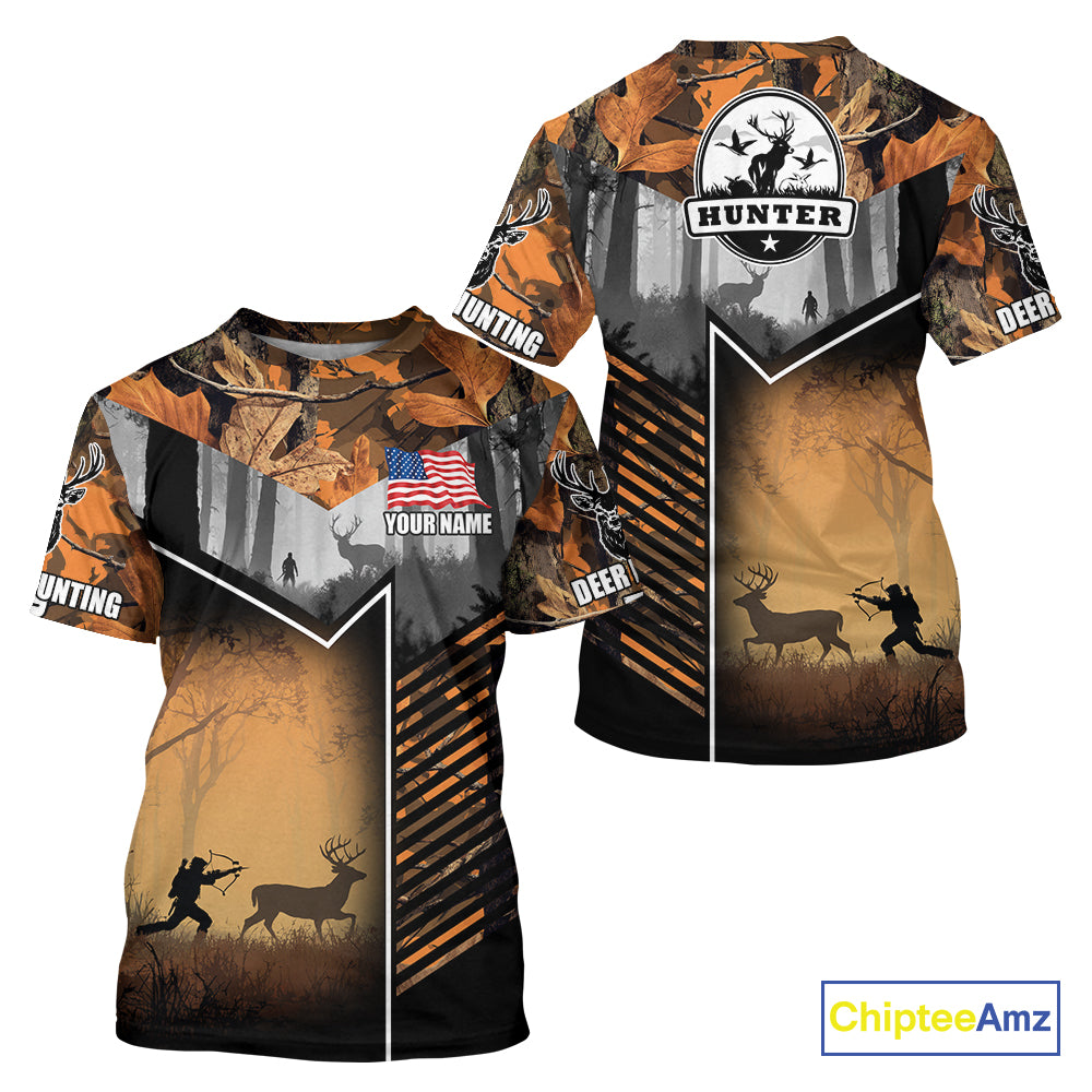 Orange Camo Deer Bow Hunting Custom Name Shirts - Best Hunting Apparel, Hunting Gifts for Men NBT42