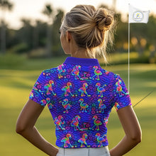 Load image into Gallery viewer, Colorful Neon Rainbow Leopard Flamingo Pattern Womens Polo Shirts, Custom Flamingo Golf Shirts NBT507