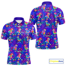 Load image into Gallery viewer, Colorful Neon Rainbow Leopard Flamingo Pattern Mens Polo Shirts, Custom Flamingo Golf Shirts NBT507