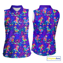 Load image into Gallery viewer, Colorful Neon Rainbow Leopard Flamingo Pattern Womens Sleeveless Polo Shirts, Custom Flamingo Golf Shirts NBT507