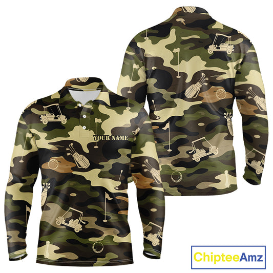 Green Camo Mens Golf Polo Shirts Custom Golf Attire For Men, Personalized Golfer Gifts NBT626
