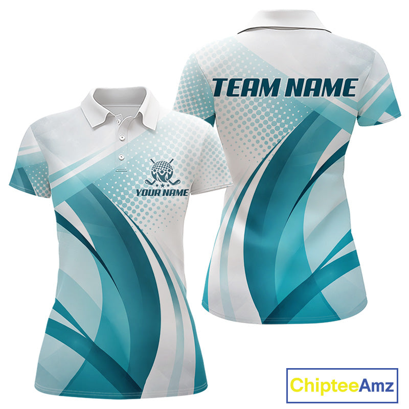 Womens Golf Polo Shirt Blue Pattern Custom Name And Team Name Golf Shirt, Golfing Gifts NBT528