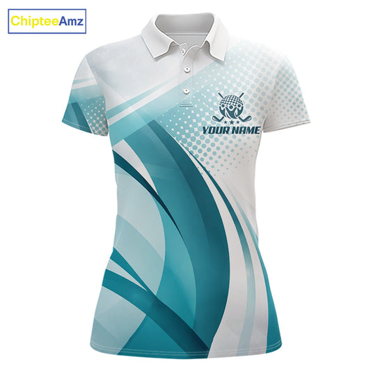 Womens Golf Polo Shirt Blue Pattern Custom Name And Team Name Golf Shirt, Golfing Gifts NBT528