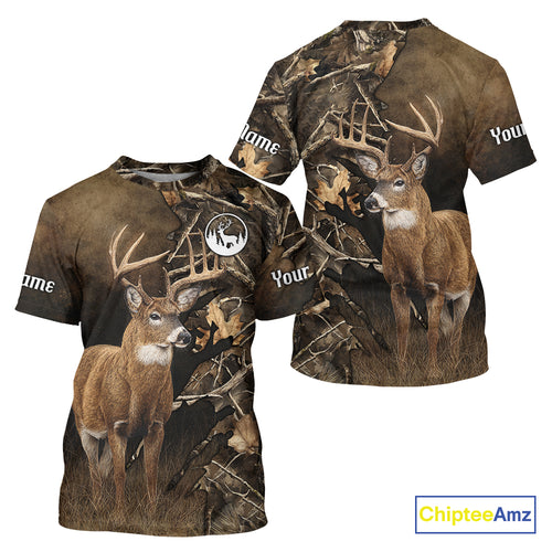 Deer Hunting Brown Camouflage Custom Name 3D Printing Shirt for Men, Deer Hunting Gifts NBT160