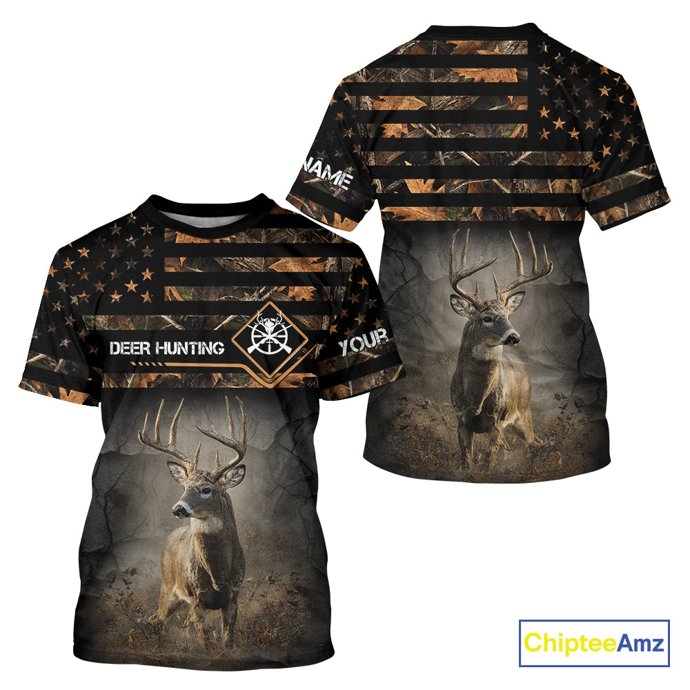 Deer Hunting Orange Camo US Flag All Over Print Custom Name, Hunting Gifts for Men NBT246
