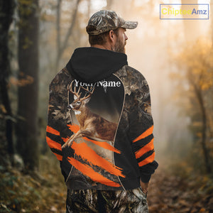 Whitetail Deer Hunting Shirt Camouflage Orange 3D, Deer Hunter Custom Name, Hunting Gift NBT248