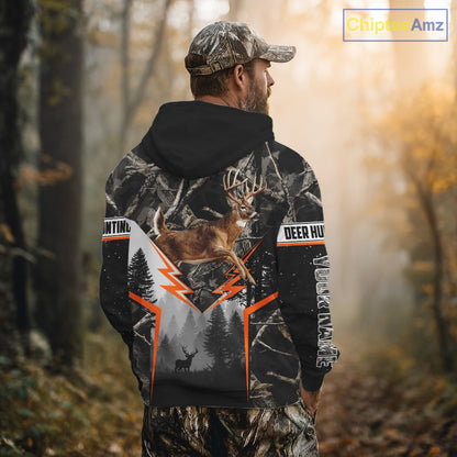 Jumping Whitetail Deer Hunting Dark Camo Custom Name 3D All Over Printed Shirts, Hunting Gifts NBT73