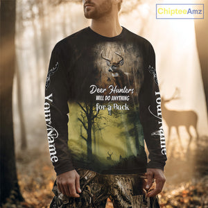 Best Brown Camo Deer Hunting Clothes Custom Name Whitetail Deer Design Hunting Gifts NBT78