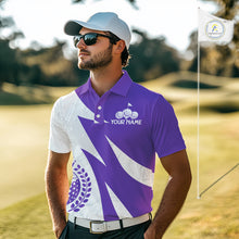 Load image into Gallery viewer, Mens Golf Polo Shirts Custom Name Purple And White Golf Shirt, Golf Attire NBT670