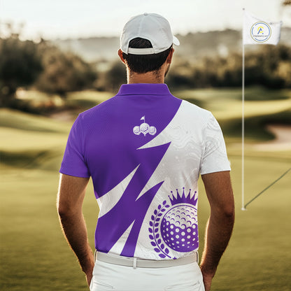 Mens Golf Polo Shirts Custom Name Purple And White Golf Shirt, Golf Attire NBT670