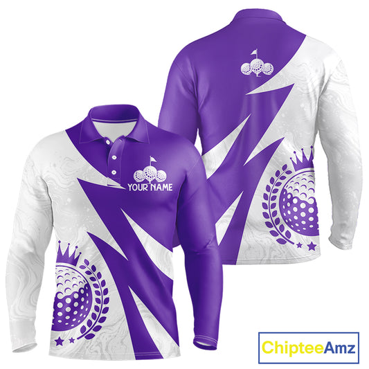 Mens Golf Polo Shirts Custom Name Purple And White Golf Shirt, Golf Attire NBT670