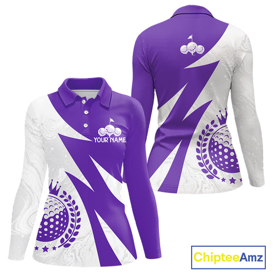 Womens Golf Polo Shirts Custom Name Purple And White Golf Shirt, Golf Attire NBT670