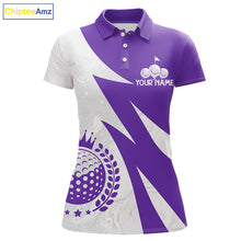 Load image into Gallery viewer, Womens Golf Polo Shirts Custom Name Purple And White Golf Shirt, Golf Attire NBT670