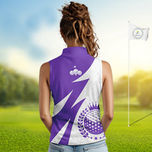 Load image into Gallery viewer, Womens Sleeveless Golf Polo Shirts Custom Name Purple And White Golf Shirt, Golf Attire NBT670