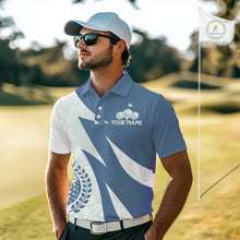 Load image into Gallery viewer, Mens Golf Polo Shirts Custom Name Navy Blue And White Golf Shirt, Golf Attire NBT671