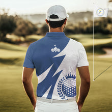 Load image into Gallery viewer, Mens Golf Polo Shirts Custom Name Navy Blue And White Golf Shirt, Golf Attire NBT671