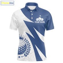 Load image into Gallery viewer, Mens Golf Polo Shirts Custom Name Navy Blue And White Golf Shirt, Golf Attire NBT671