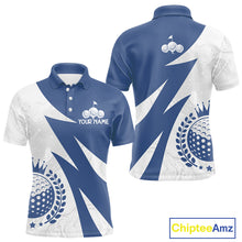 Load image into Gallery viewer, Mens Golf Polo Shirts Custom Name Navy Blue And White Golf Shirt, Golf Attire NBT671