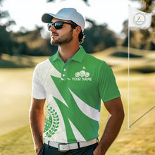 Load image into Gallery viewer, Mens Golf Polo Shirts Custom Name Green And White Golf Shirt, Golf Attire NBT672