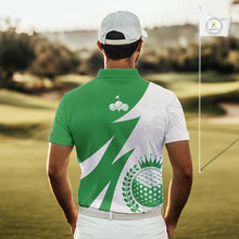 Load image into Gallery viewer, Mens Golf Polo Shirts Custom Name Green And White Golf Shirt, Golf Attire NBT672