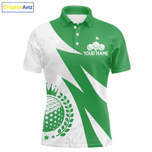 Load image into Gallery viewer, Mens Golf Polo Shirts Custom Name Green And White Golf Shirt, Golf Attire NBT672