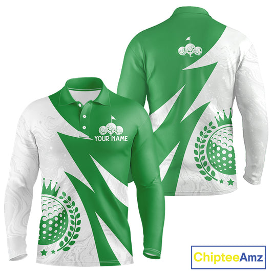 Mens Golf Polo Shirts Custom Name Green And White Golf Shirt, Golf Attire NBT672