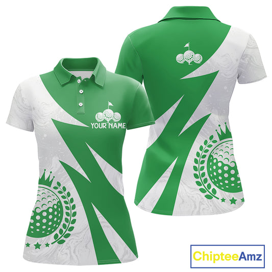 Womens Golf Polo Shirts Custom Name Green And White Golf Shirt, Golf Attire NBT672