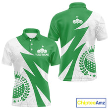 Load image into Gallery viewer, Mens Golf Polo Shirts Custom Name Green And White Golf Shirt, Golf Attire NBT672