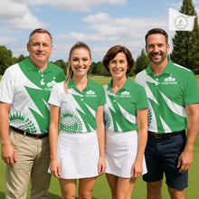 Load image into Gallery viewer, Mens Golf Polo Shirts Custom Name Green And White Golf Shirt, Golf Attire NBT672