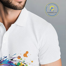 Load image into Gallery viewer, Mens Golf Polo Shirt Watercolor Golfer Golf Pattern Custom Name White Golf Shirt, Golf Gifts NBT685