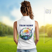 Load image into Gallery viewer, Womens Golf Polo Shirt Watercolor Golfer Golf Pattern Custom Name White Golf Shirt, Golf Gifts NBT685