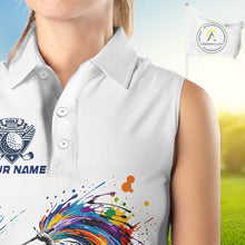 Load image into Gallery viewer, Womens Golf Polo Shirt Watercolor Golfer Golf Pattern Custom Name White Golf Shirt, Golf Gifts NBT685