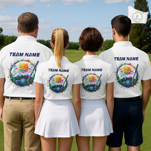 Load image into Gallery viewer, Mens Golf Polo Shirt Watercolor Golfer Golf Pattern Custom Name White Golf Shirt, Golf Gifts NBT685