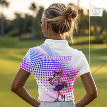 Load image into Gallery viewer, Custom Name Funny Flamingo Womens Golf Polo Shirts, Golf Gifts For Ladies, Flamingo Lovers NBT540